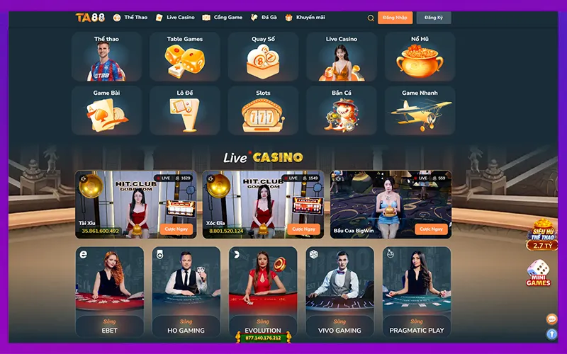 TA88 mạnh về thể thao và live casino, trải nghiệm hấp dẫn