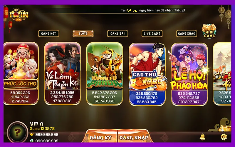 Slot IWIN, jackpot Điêu Thuyền, Kungfu Panda, Võ Lâm Truyền Kỳ