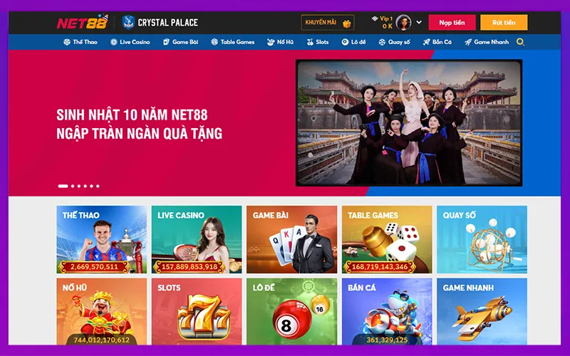 Giao diện cá cược NET88, nhà cái uy tín, đánh giá NET88