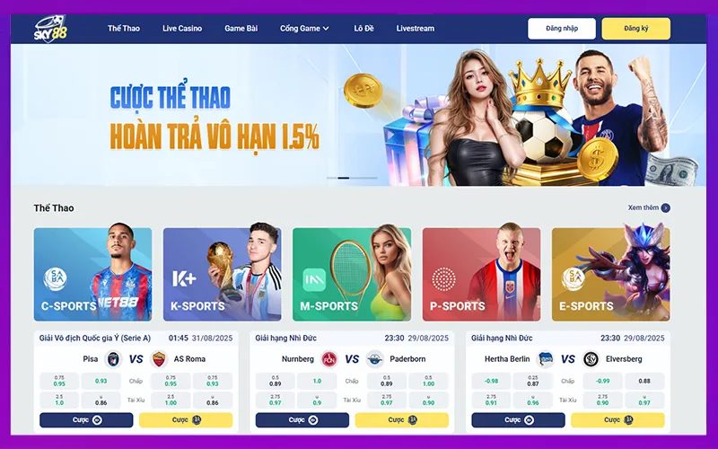 Tỷ lệ cược SKY88, cá cược thể thao online hiệu suất cao