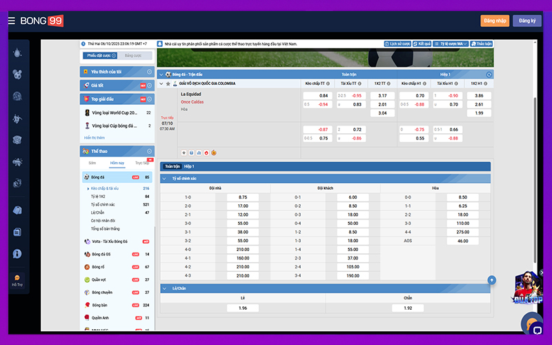 Bảng kèo thể thao minh bạch, hỗ trợ cược bóng đá, bóng rổ và esport