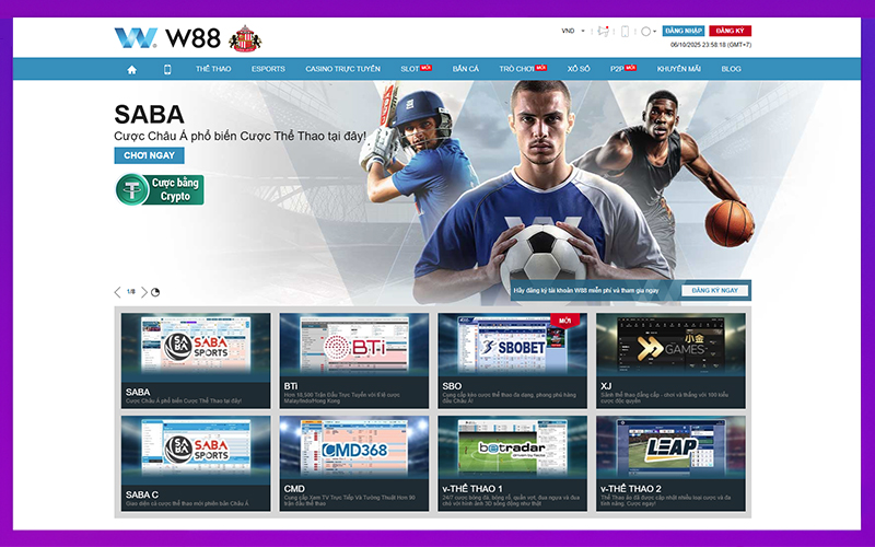 Giao diện sảnh thể thao, casino và slot nổi bật