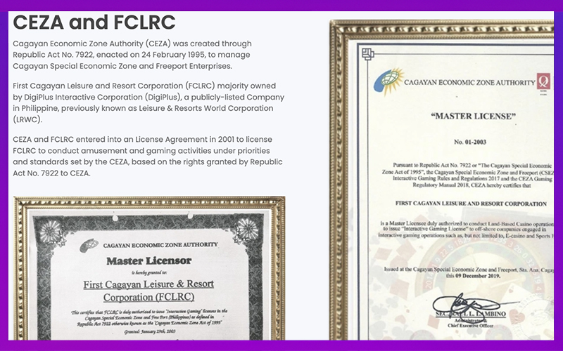 Giấy phép CEZA xác thực nhà cái cá cược uy tín tại châu Á