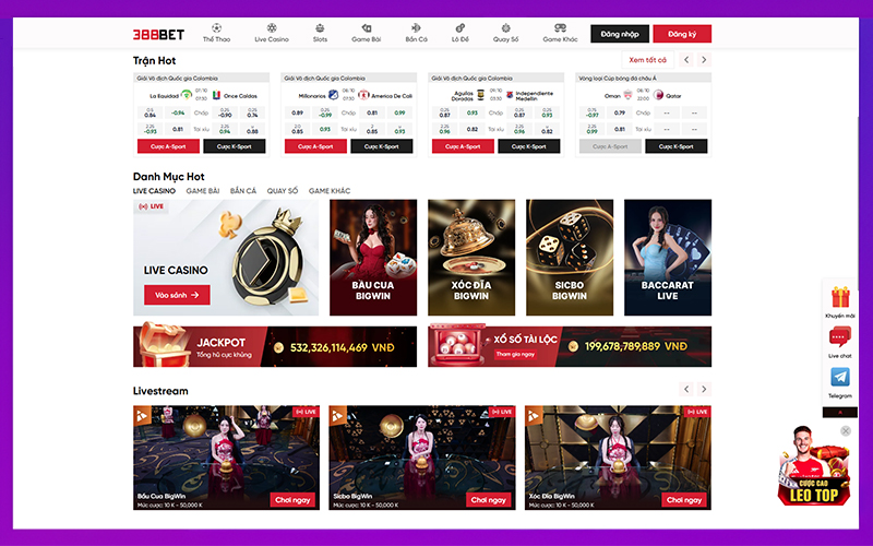 Hệ sinh thái 388Bet đa dạng thể thao, slot, casino, bắn cá