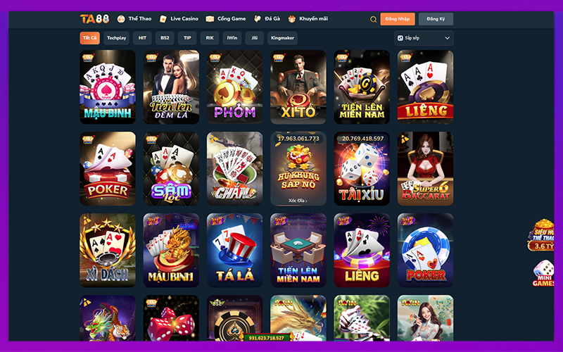 Sảnh game bài quy tụ các trò quen thuộc, dễ thao tác