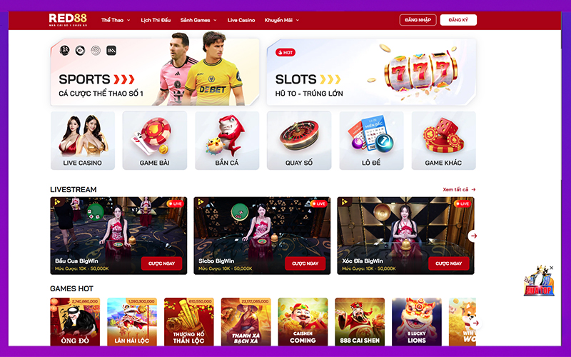 Sảnh game Red88 gồm thể thao, slot và casino trực tuyến