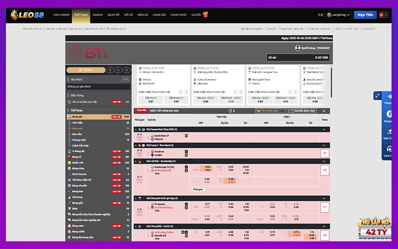Sảnh thể thao tốc độ cao với bảng kèo cập nhật liên tục
