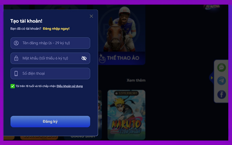 Thao tác đăng ký tài khoản nhà cái nhanh