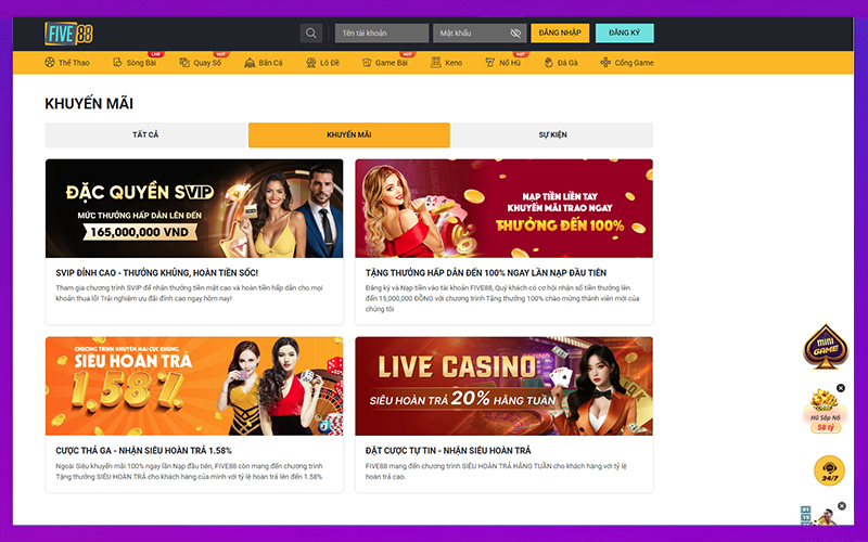Ưu đãi Five88 nạp đầu và hoàn tiền hằng ngày